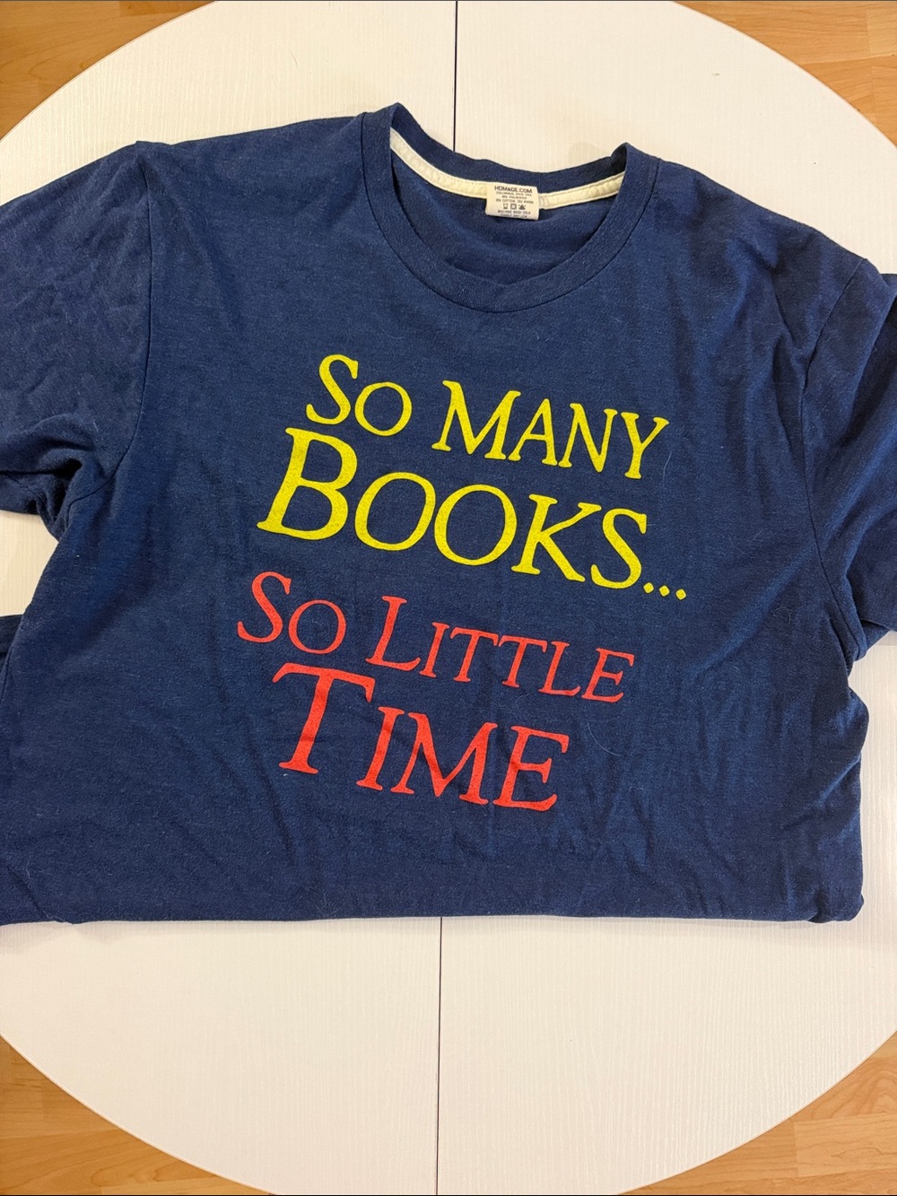 HOMAGE Navy Graphic Tee with Yellow and Red Text